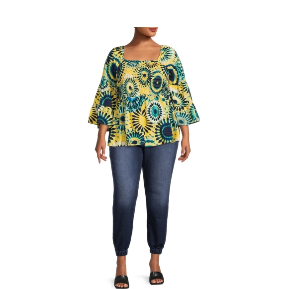 Terra and sky Bell sleeves smock neck 2X - Picture 3 of 8